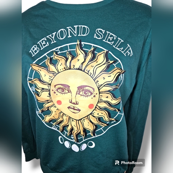 SHEIN Teen Cotton Green Vintage Sun Pattern Sweatshirt - Picture 3 of 7